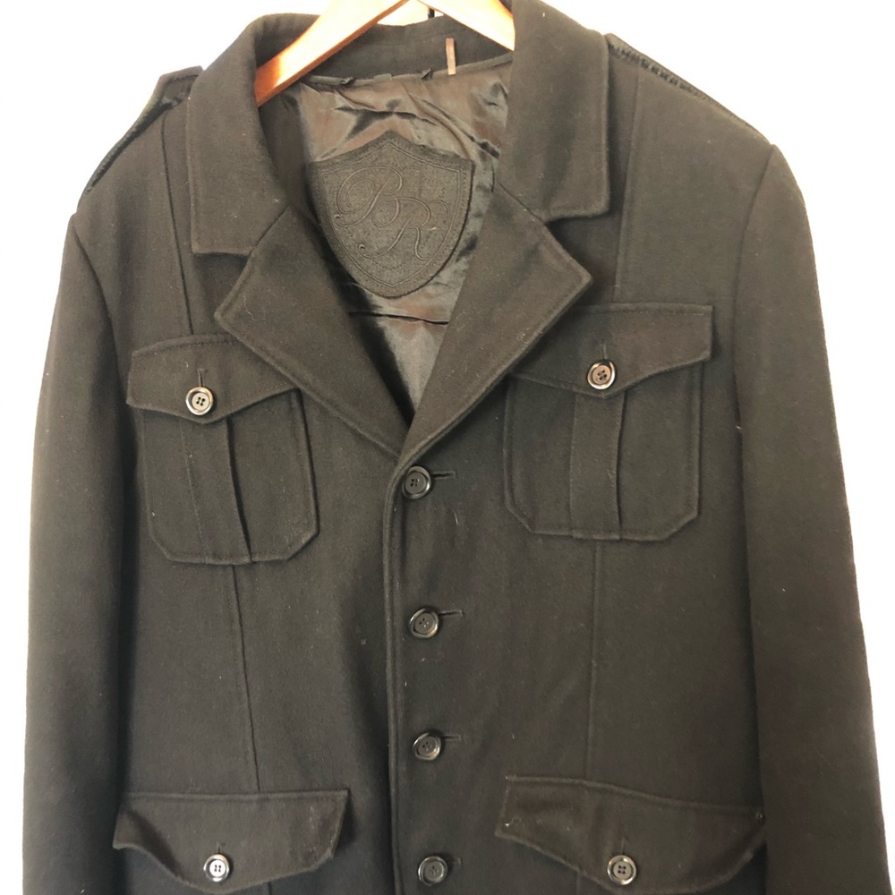 Men’s Black Rivet peacoat coat jacket sz L